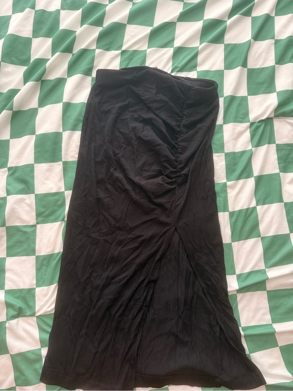 Black Ribbed Midi Skirt - Sleek Solid Black